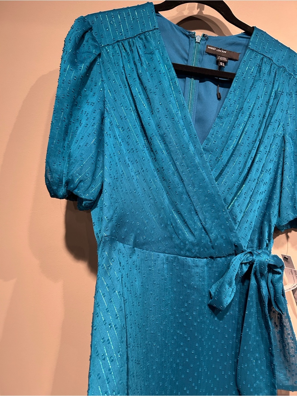 Maggy London Turquoise Wrap Midi Dress with Tie Waist